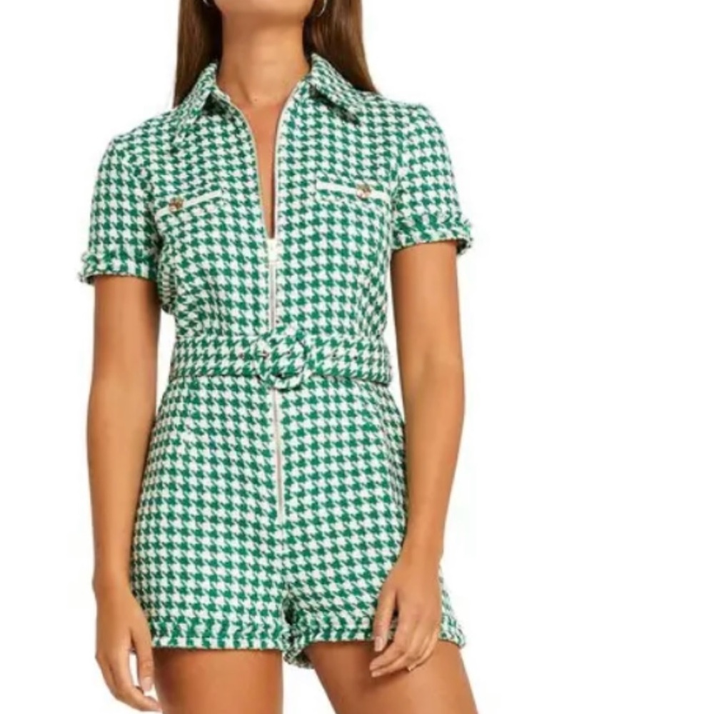 River Island Green and White Blazer with Bold Houndstooth Pattern